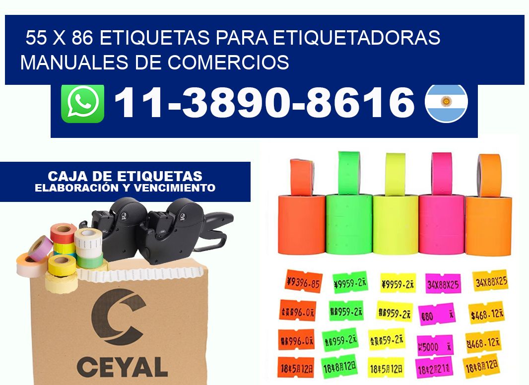 55 x 86 etiquetas para etiquetadoras manuales de comercios