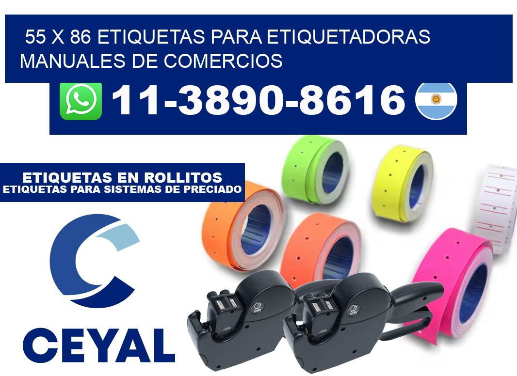 55 x 86 etiquetas para etiquetadoras manuales de comercios