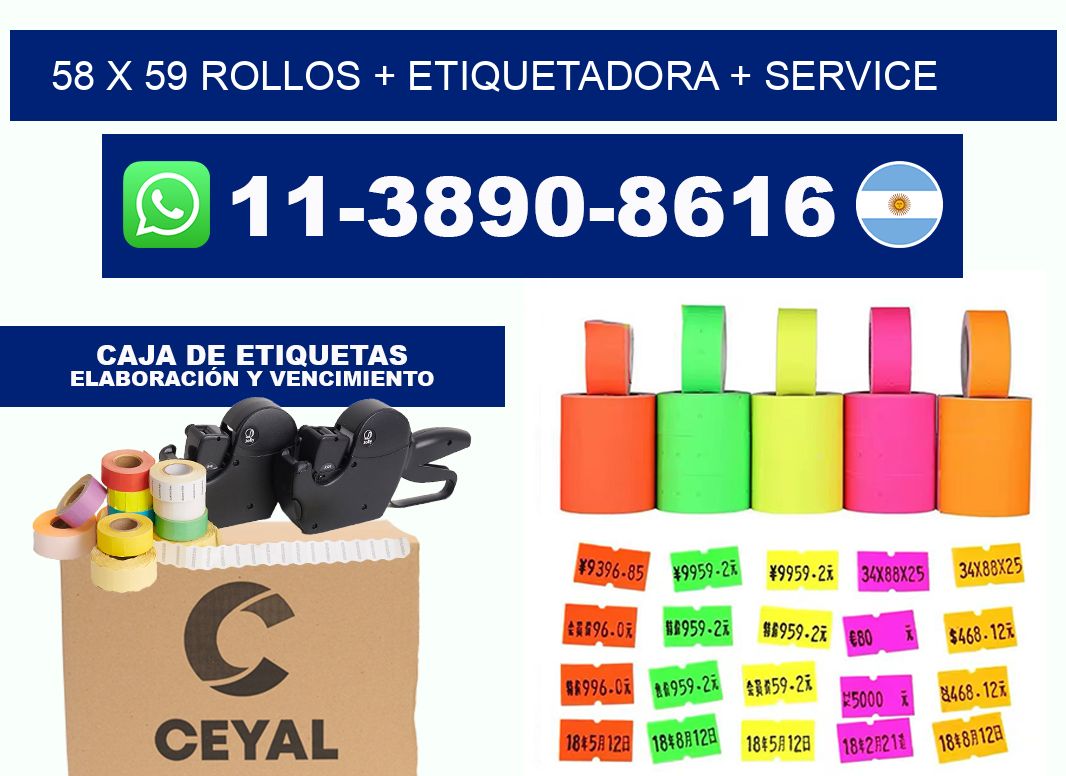 58 x 59 rollos + etiquetadora + service