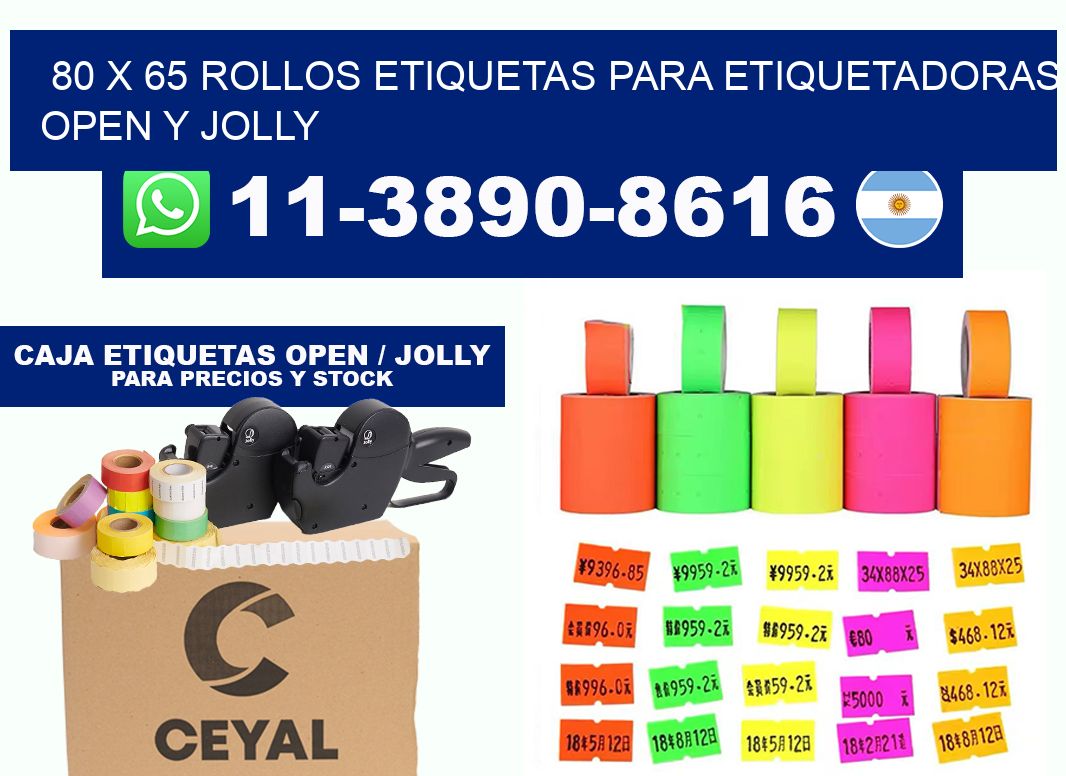 80 x 65 Rollos etiquetas para etiquetadoras open y jolly