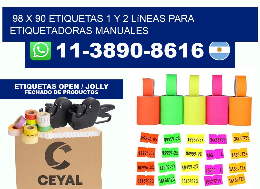 98 x 90 Etiquetas 1 y 2 líneas para etiquetadoras manuales
