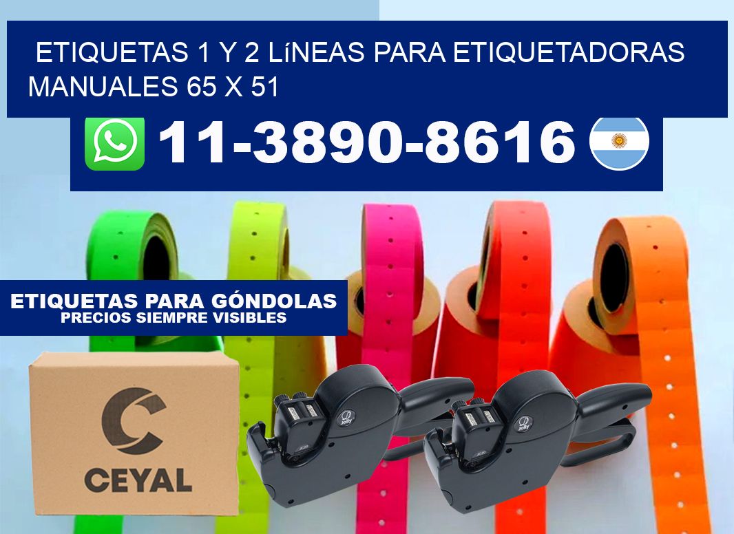Etiquetas 1 y 2 líneas para etiquetadoras manuales 65 x 51