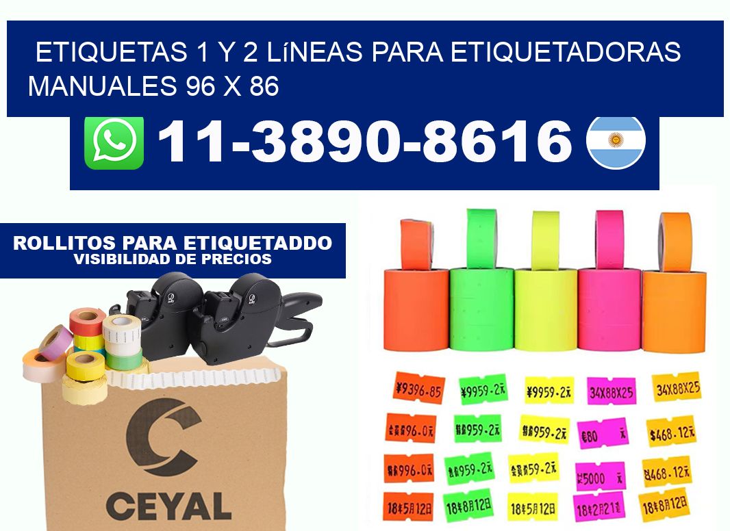 Etiquetas 1 y 2 líneas para etiquetadoras manuales 96 x 86