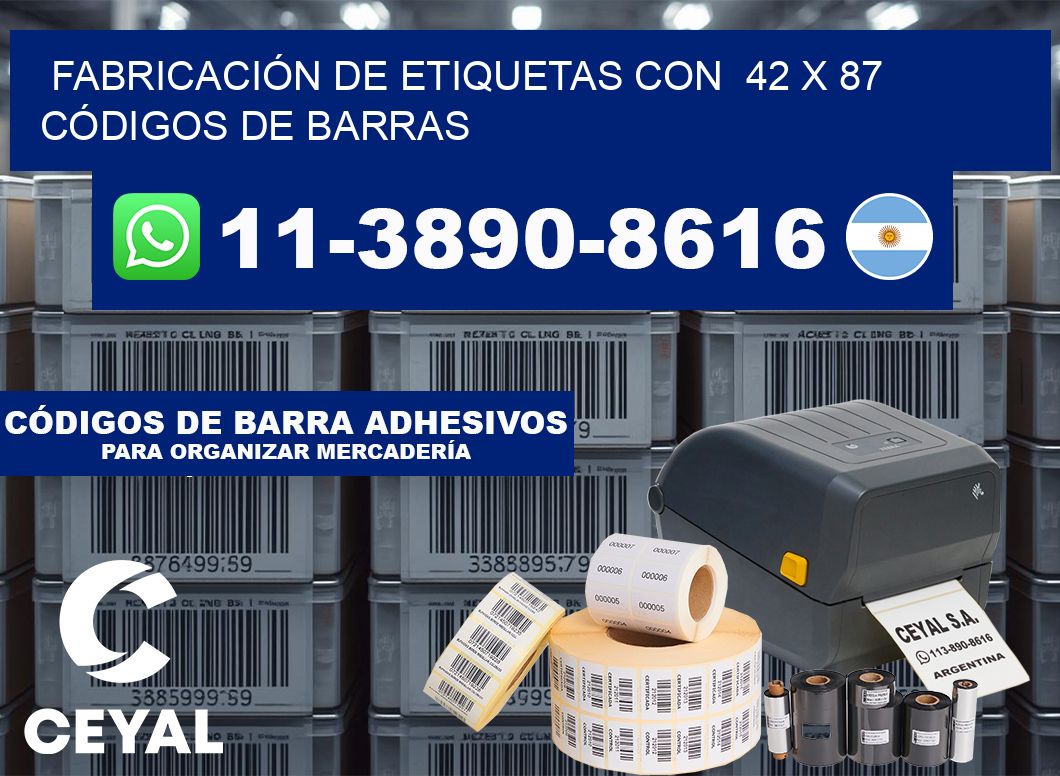 FABRICACIÓN DE ETIQUETAS CON  42 x 87 CÓDIGOS DE BARRAS