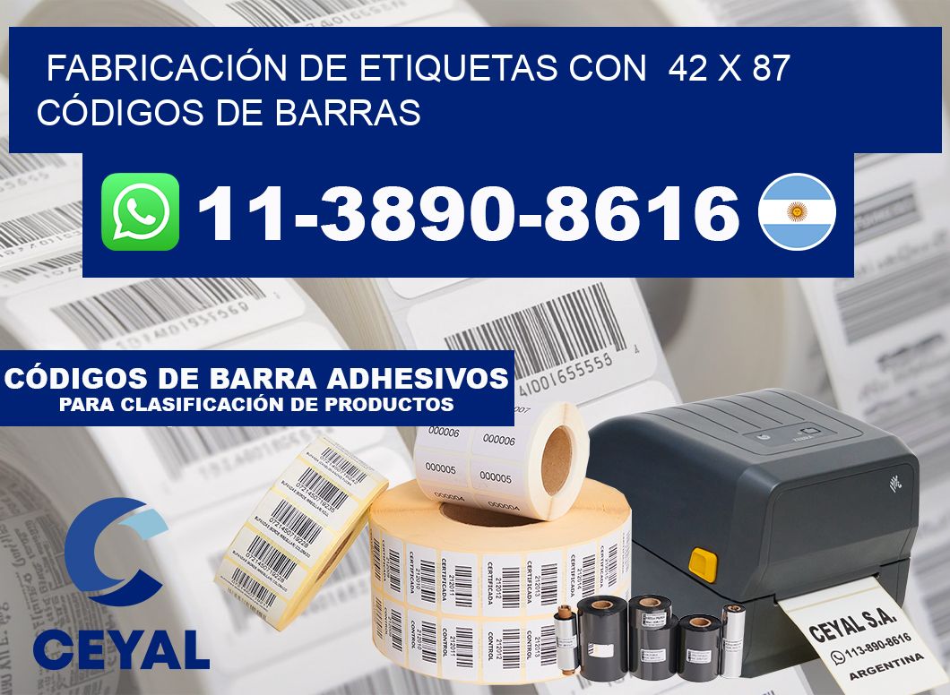 FABRICACIÓN DE ETIQUETAS CON  42 x 87 CÓDIGOS DE BARRAS