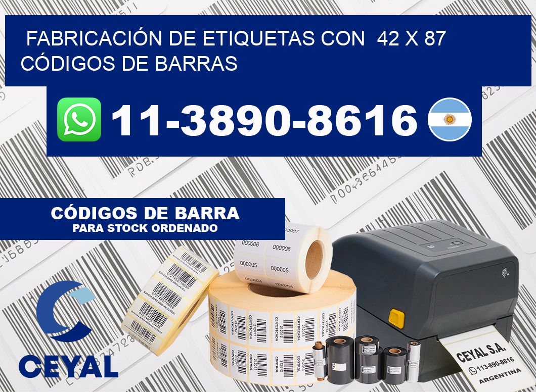 FABRICACIÓN DE ETIQUETAS CON  42 x 87 CÓDIGOS DE BARRAS