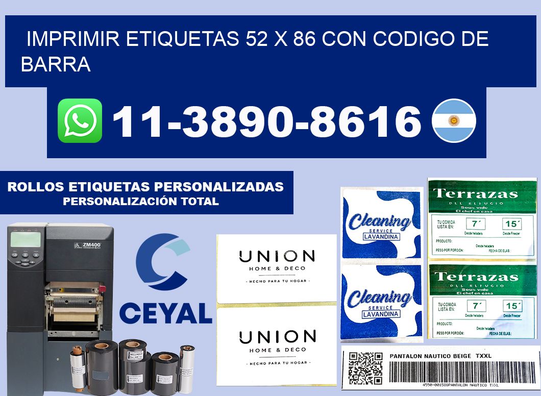 imprimir etiquetas 52 x 86 con codigo de barra