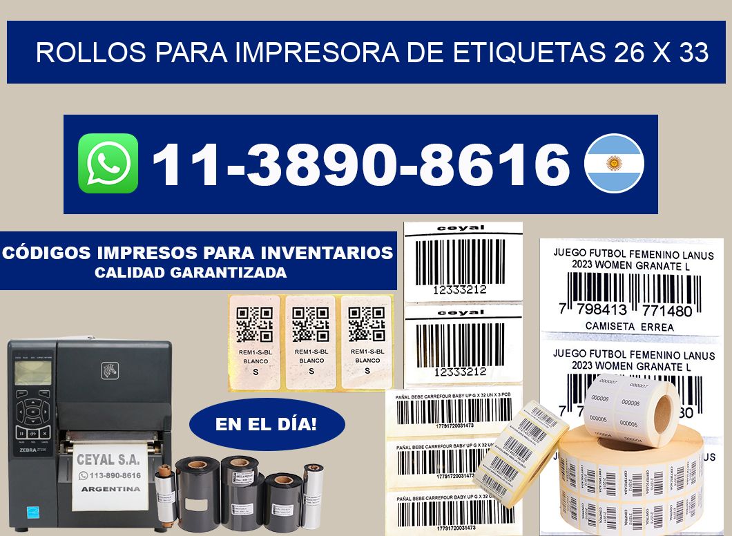 rollos para impresora de etiquetas 26 x 33