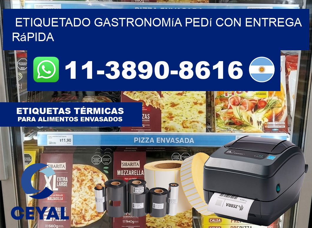 Etiquetado gastronomía Pedí con entrega rápida